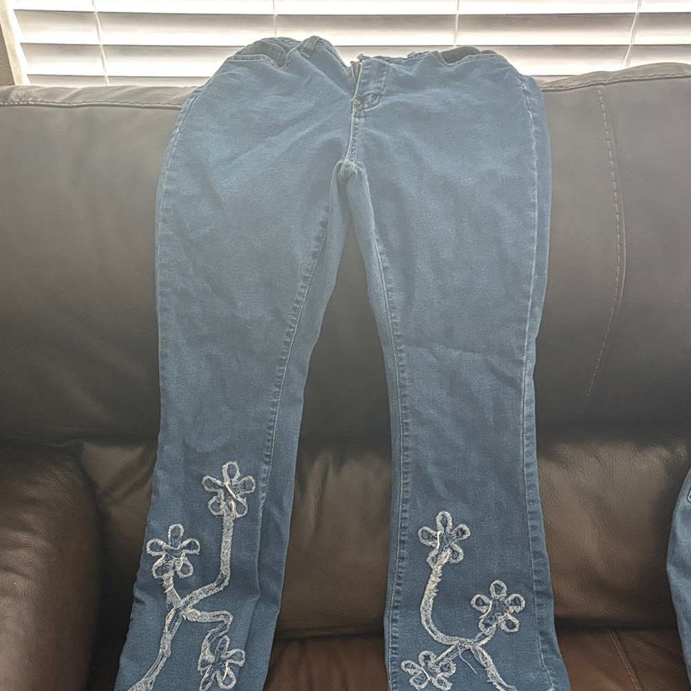 Blue Floral Embroidered Women's Jeans